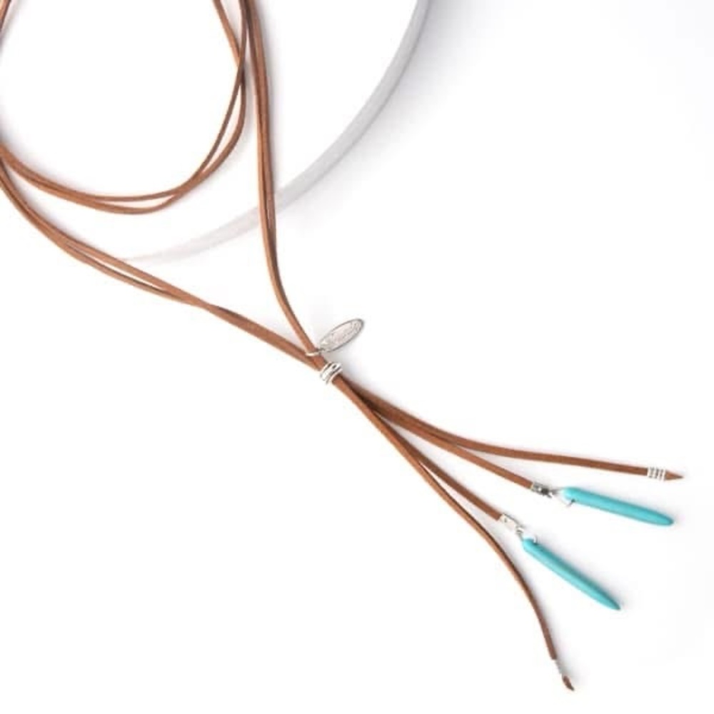 NEW Brown Leather Necklace with Turquoise Accents